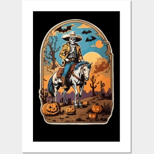 Halloween skeleton cowboy Posters and Art